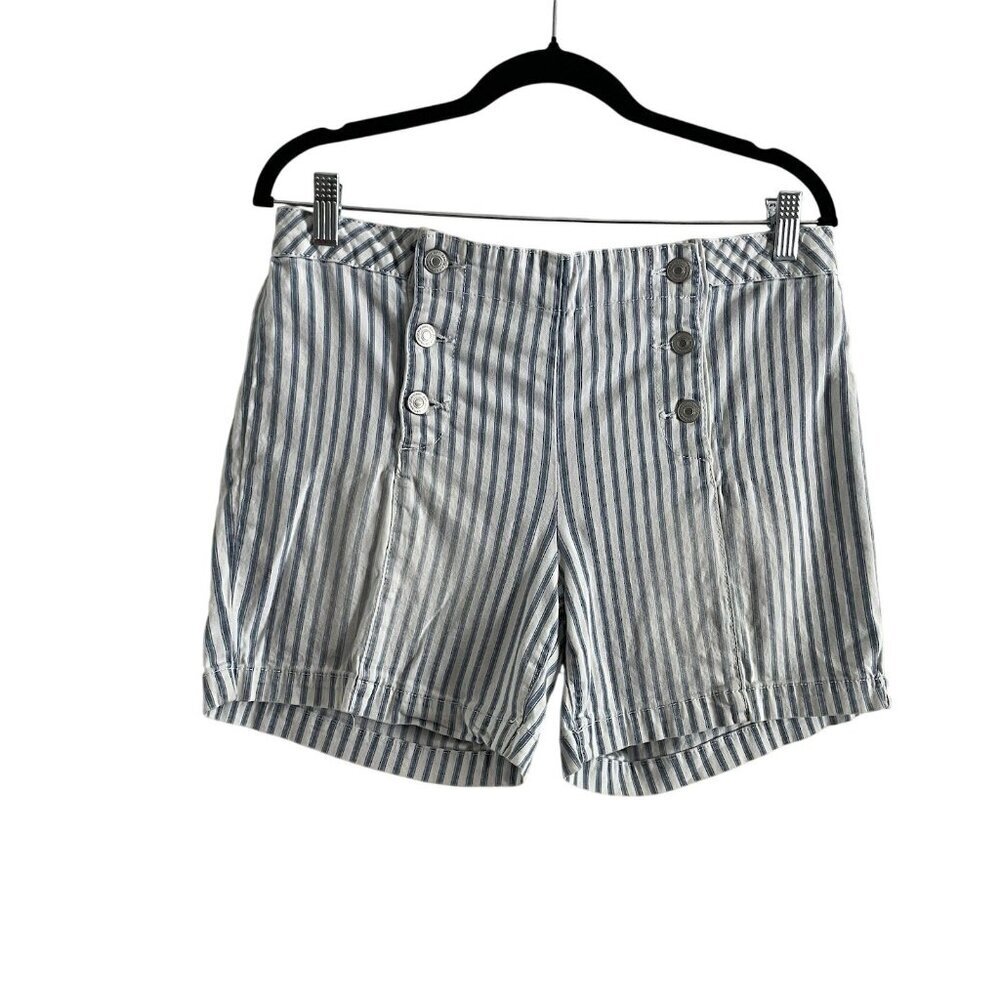 Artisan NY Women 12 Blue White Striped Denim Nautical Button Sailor Shorts